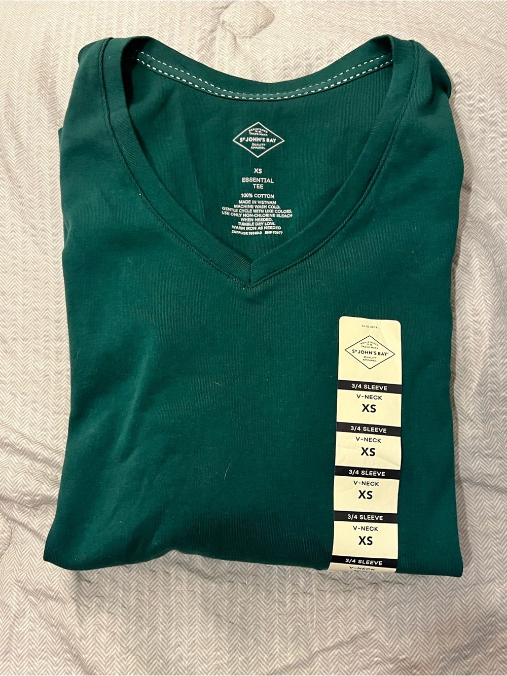 Women’s Green V-Neck Long Sleeve Top St John’s Bay Size XS 100% Cotton - Picture 7 of 7